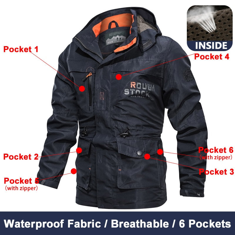 Spring Men Military Tactical Jackets Multi-Pockets Waterproof Casual Windbreaker Mens Coat Outdoor Hooded