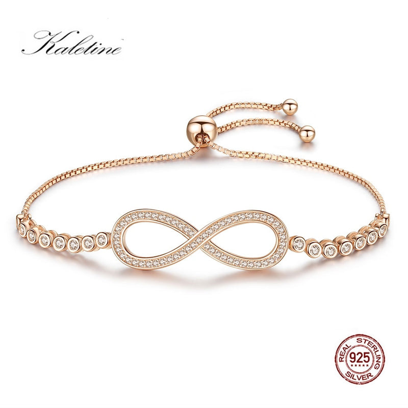 KALETINE Endless Mens Bracelets 925 Sterling Silver CZ Rose Gold Charm Bracelet Infinity Tennis Bracelets for Women Jewelry 2019