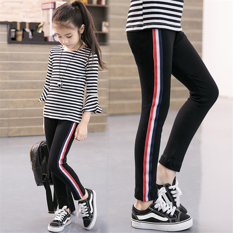Girl Stretchy Pants Trousers Girl Leggings Pants Sports Stripe Leggings for Girls Kids Children Clothes Trousers 3 to 12 Years