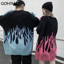 GONTHWID Hip Hop Pullover Feuer Flamme Strickpullover Pullover Streetwear Harajuku 2022 Herrenmode Lässig Pullover Tops Mäntel
