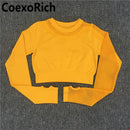 Conjunto de Yoga para mujer, ropa de gimnasio, traje deportivo, Top corto de manga larga calado sin costuras, mallas de entrenamiento de cintura alta, ropa deportiva