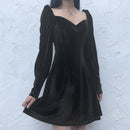 Fitshinling Vintage Gothic Samtkleid Damen Dunkel A Line Knöpfe Winter Grunge Schlank Vestidos Langarm Schwarz Punk Kleider Neu
