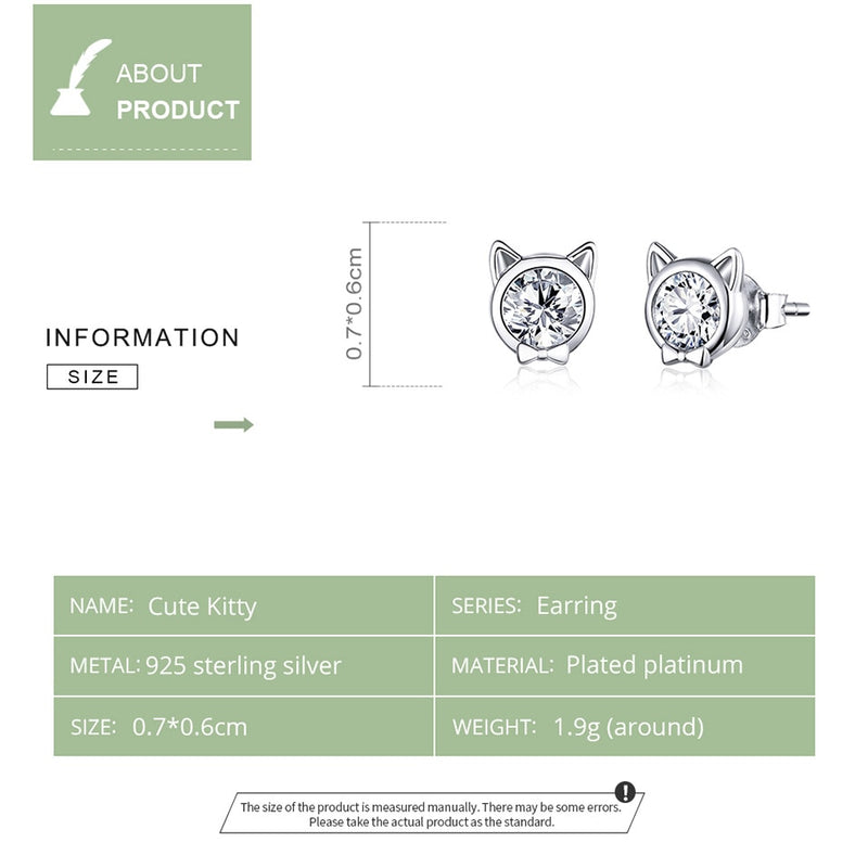 Bamoer Cute Cat Stud Pendientes para mujer 925 Sterling Silver Minimalist Animal Ear Studs Compromiso Declaración Joyería SCE899