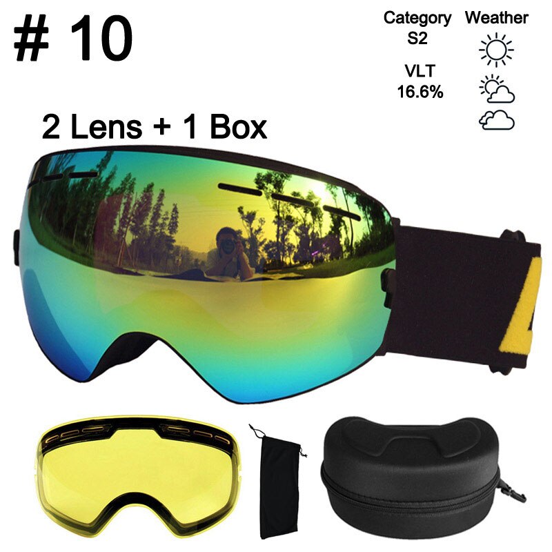 LOCLE Anti-Fog-Skibrille UV400 Skibrille Doppelschichten Skifahren Snowboard Schneebrille Skibrille mit einer aufhellenden Linse