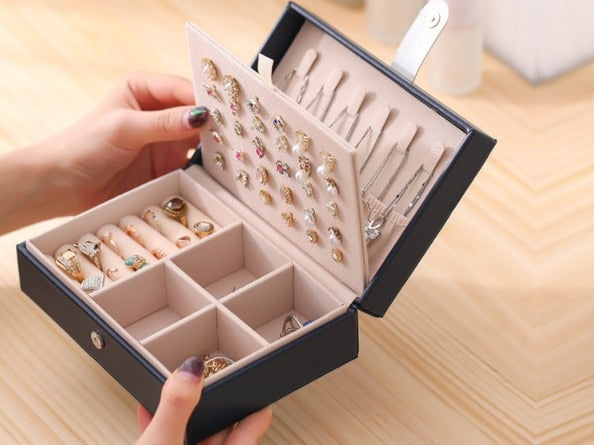 WE Lady PU Leather Universal Jewelry Organizer Display Travel Jewelry Case Boxes Portable Jewelry Box Button Leather Storage