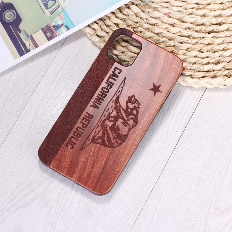 California Republic Bear Real Wood Phone Case Coque Funda For iPhone 14 14ProMax 14Plus 13Promax 13 12 11