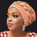 Latest African Auto Geles Headtie Already Made Headties Shinning Sequins Turban Cap for Women Ready Female Head Wraps