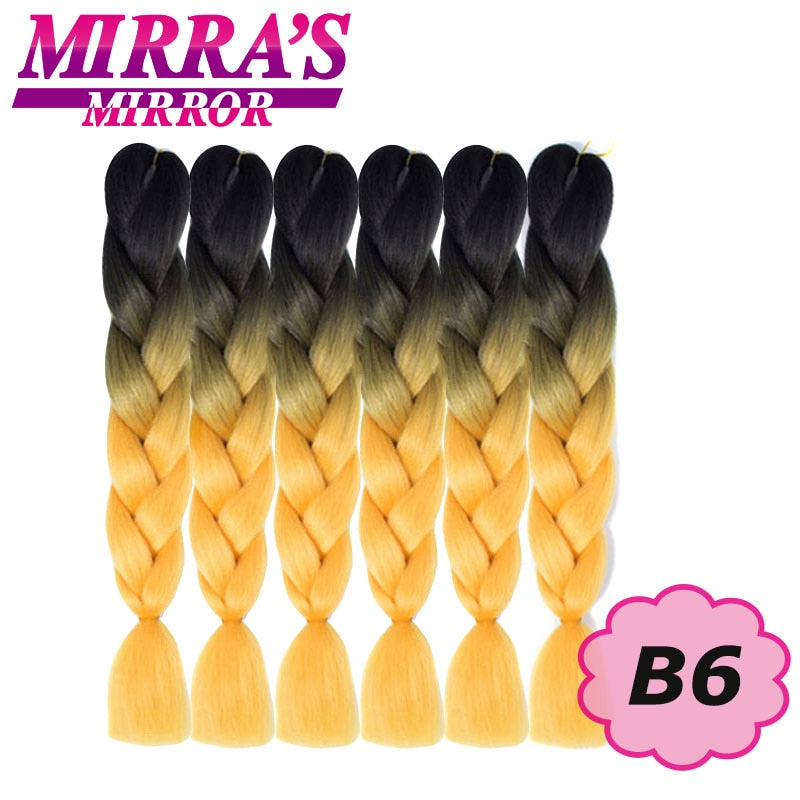 24 Zoll Jumbo Braids Synthetisches Haar für Box Braid Ombre Braiding Hair Extensions Three Tone Schwarz Braun Blau Pink Mirra's Mirror