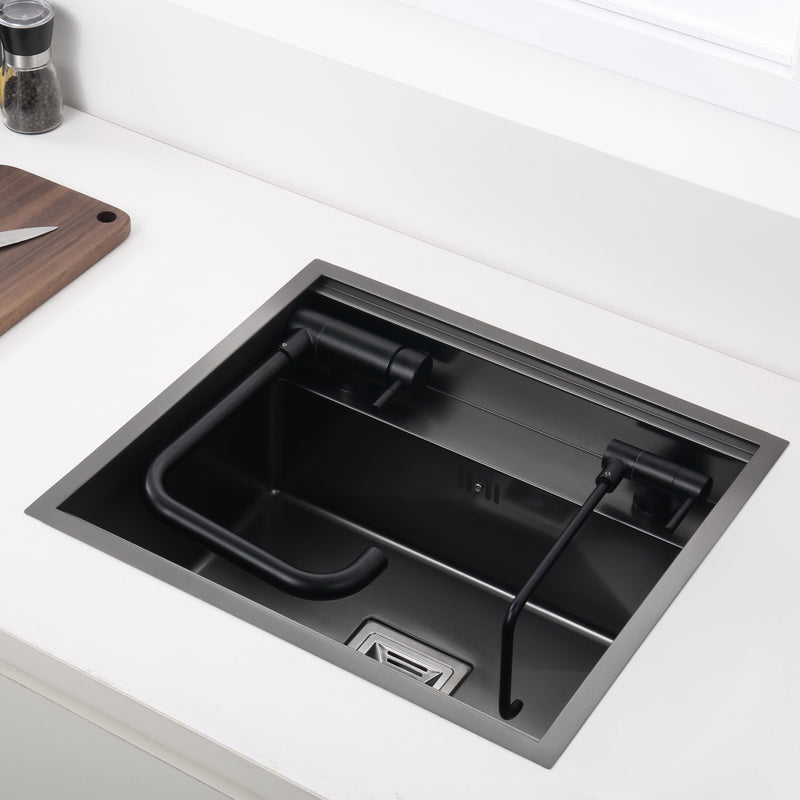 Hidden Kitchen black sink bowl Bar Stainless Steel Balcony sink Concealed black Bar sink With clean water tap Open kitchen sink