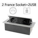 Desktop-Steckdose Tischsteckdose 2 3 DE EU FR-Steckdose mit USB-Aufladung Langsame Pop-up-Abdeckung aus schwarzer silberner Aluminiumlegierung für Besprechungsräume