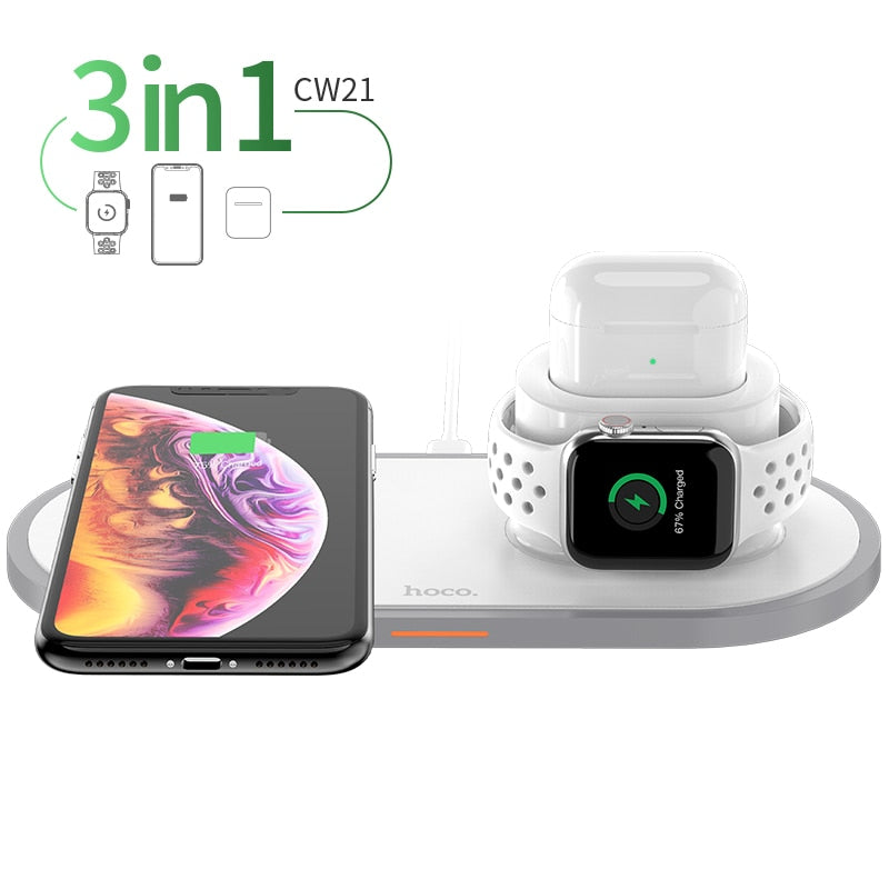 hoco 3 in 1 fast wireless charger 5W 7.5W 10W for iphone samsung headset watch QI charger desktop dock wireless charging pad