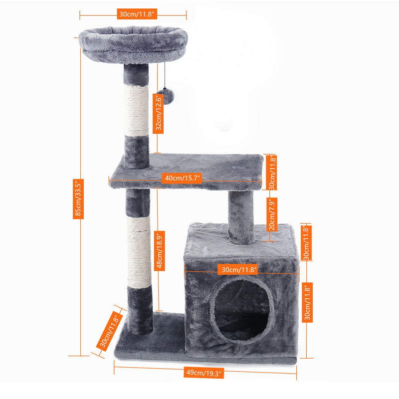 Torre de actividades para gatos moderna con árbol para gatos de varios niveles de pulgadas con postes para rascar sisal hamaca y juguete para gatos con percha superior extragrande