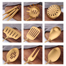 Utensilios de cocina dorados, herramientas de cocina de acero inoxidable, espátula, palas, cucharón giratorio, cuchara, colador, filtro, triturador de patatas, utensilios de cocina