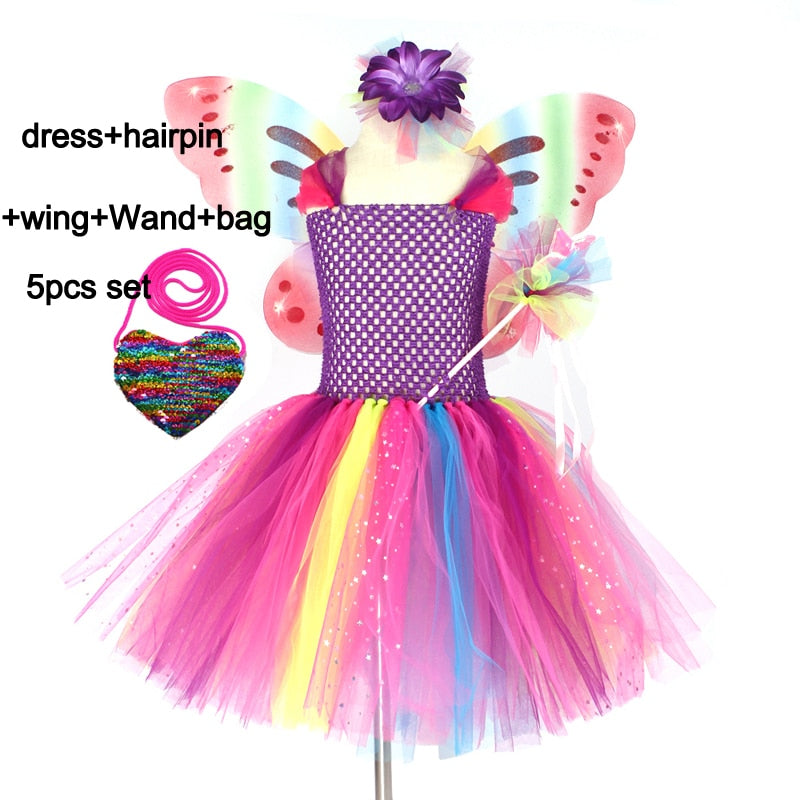 Vestido tutú elegante de hadas y mariposas para niñas, disfraz de alas para niños, fiesta de cumpleaños de princesa, Cosplay de Halloween, vestido de tul de primavera para niños