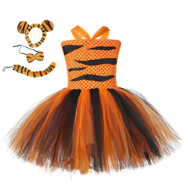 Tiger Mädchen Tutu Kleid Outfit Zoo Tier Kleinkind Baby Mädchen Fancy Performance Geburtstagsfeier Kleider Kinder Halloween Kostüme Set