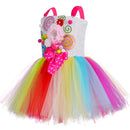 Sweet Rainbow Candy Tutu Dress for Girls Halloween Birthday Party Clothes Kids Flowers Bow Lollipop Candy Costume with Headband