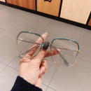 Green Clear Print Square Anti-blue Light Eyeglasses For Women Alloy Leopard Oversize Computer Myopia Glasses Frame Female Shades