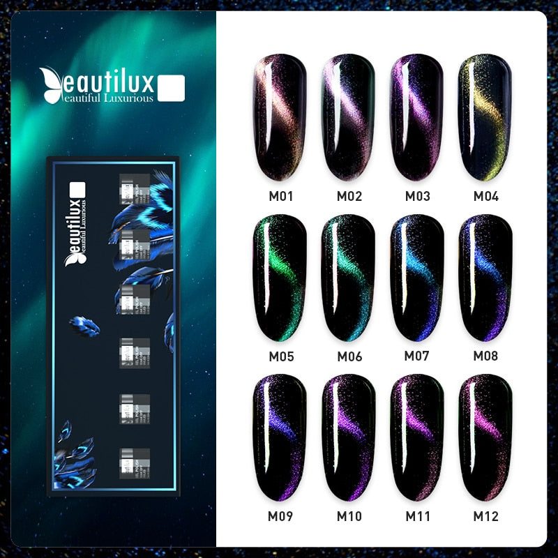 Beautilux Gel Nail Polish Kit Chameleon Cat Eye Gel Nail Polish Magnetic Cats Eye Gels Varnish Lot UV LED Nail Lacquer 6pcs/set