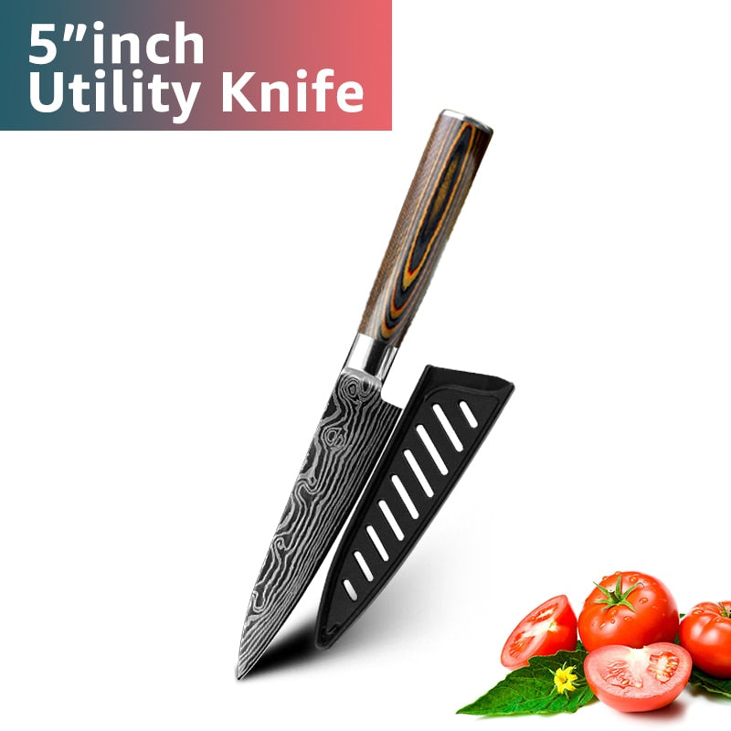 Kitchen Knives Set Stainless Steel 7CR17 Japanese Style Chef Knife Bread Meat Cleaver Paring Kitchen Knife Kitchen Accessories