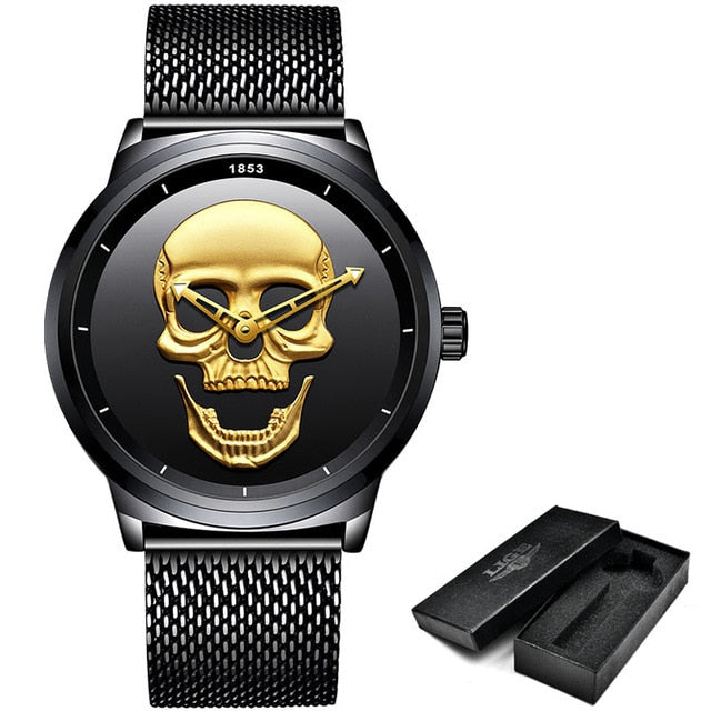 Relogio Masculino LIGE Skull Mens Watches Simple Stainless Steel Sports Watch Men&