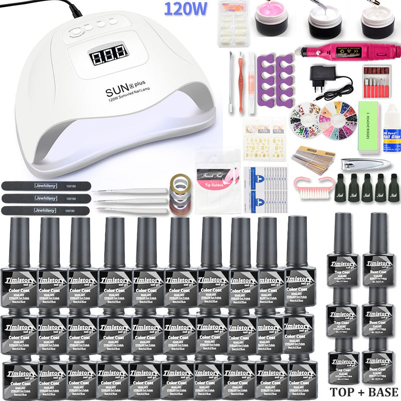 Maniküre-Set mit UV-LED-Nagellampe 120 W / 54 W Nagel-Set 30/20 Farben Gel-Nagellack-Kit-Sets Werkzeugset mit Nagelbohrmaschine