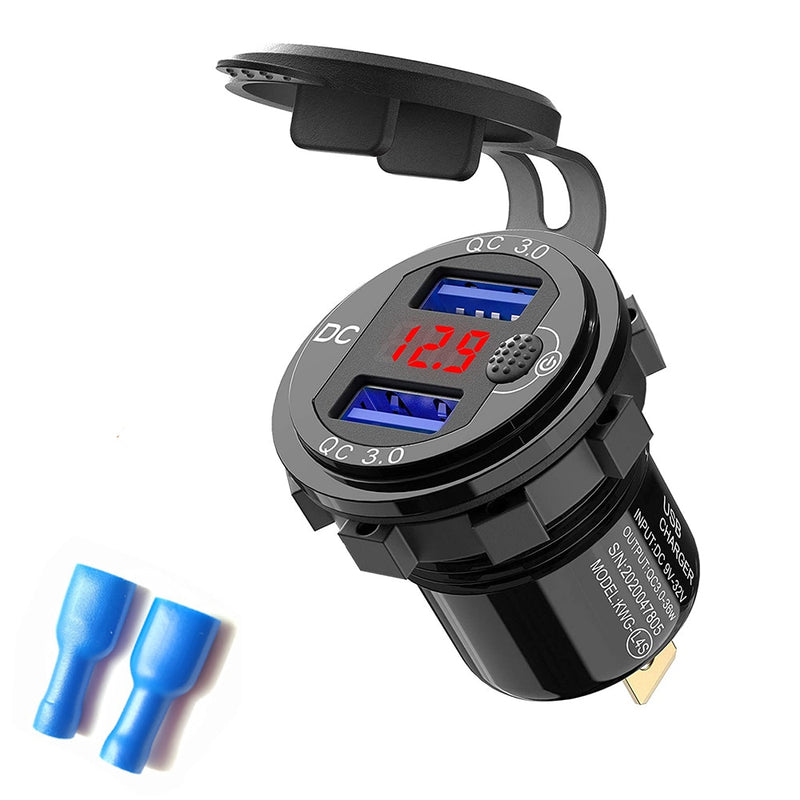 Quick Charge 3.0 36W Auto Dual USB Ladegerät QC3.0 Wasserdicht mit Voltmeter Schalter für 12V/24V Motorrad ATV Boot Marine RV