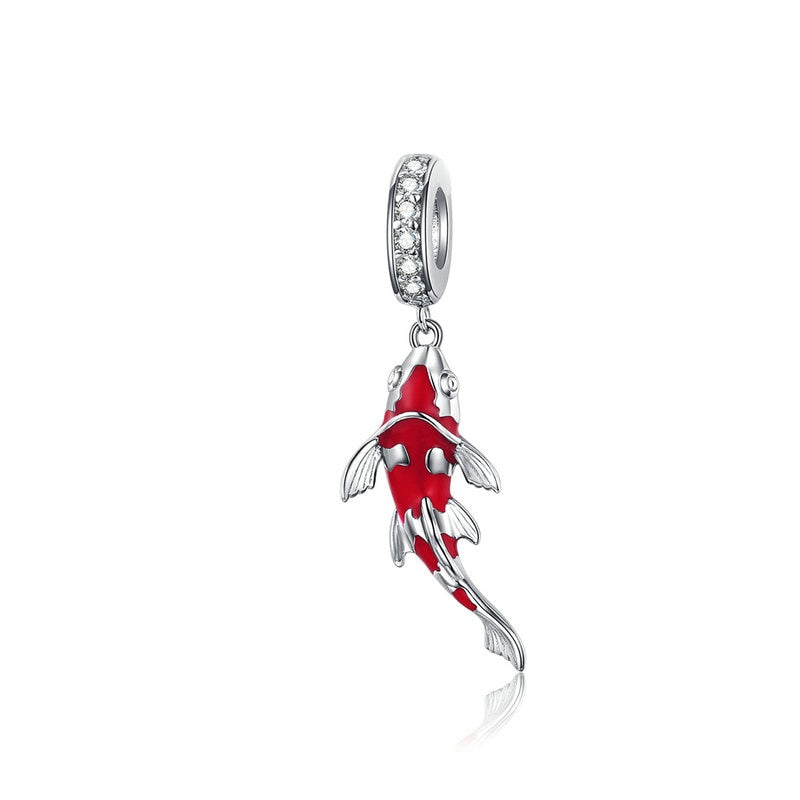 WOSTU Lucky Carp Dangle Charm 925 Sterling Silver Red Enamel CZ Beads Fit Original Bracelet Pendant Silver 925 Jewelry CTC085