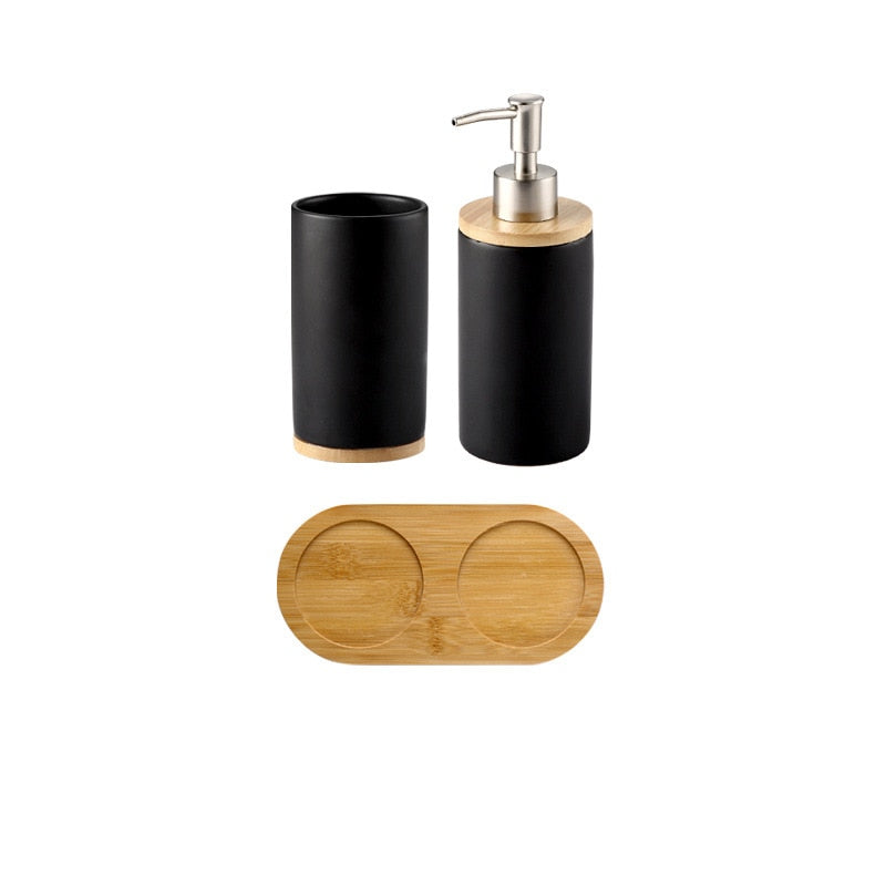 Ceramic Bamboo Toothbrush Holder Cup Bathroom Accessories Set Tumblers Bathroom Emulsion Container Dishwashing Liquid Container