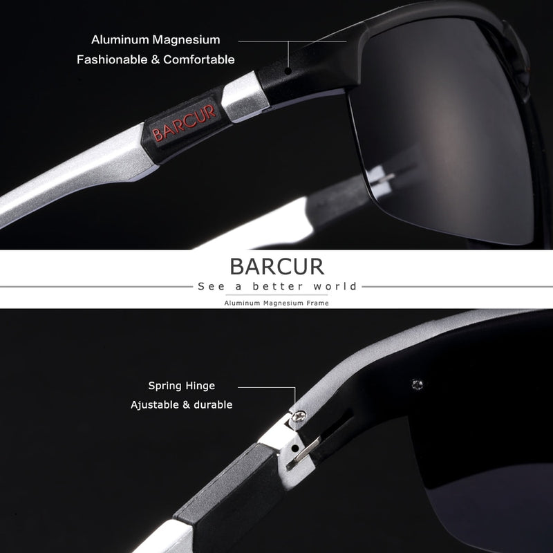 BARCUR Aluminium Magnisium Sport Sunglasses Polarized Light Weight Driving Glases Men Women