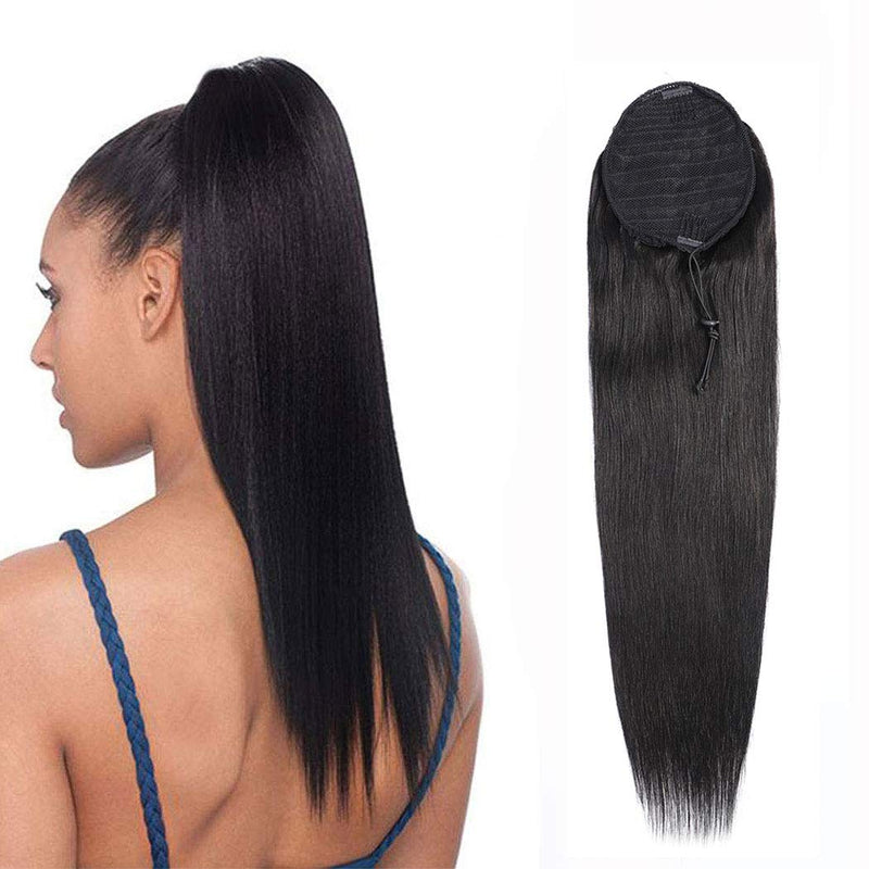 Extensiones de cabello humano de cola de caballo con clip en cola de caballo con cordón coletas de cabello brasileño recto para mujeres Remy 1 pieza