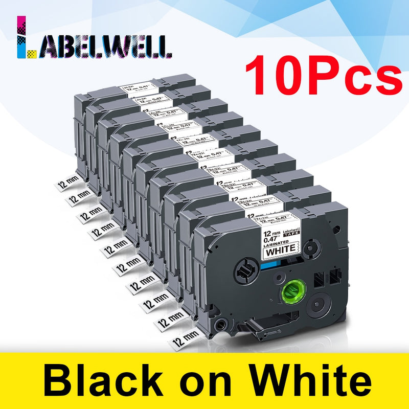 Labelwell 10pcs laminated Compatible for label tape 231 131 6/9/12mm Black on white tape 431 531 631 131 221 211 Printer Ribbon