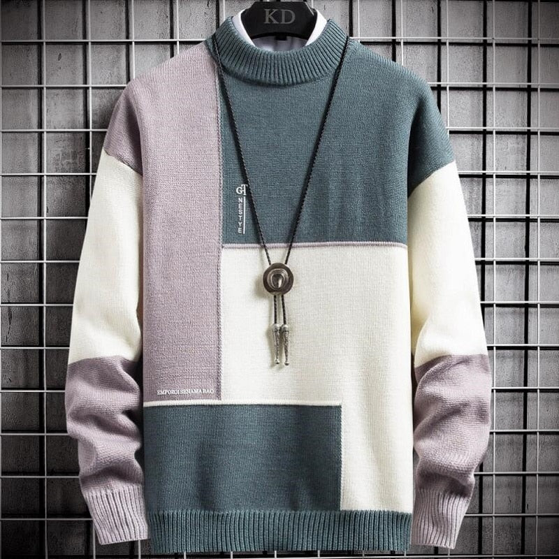 New Winter Cashmere Warm Sweater Men Turtleneck Mens Pullover Patchwork Slim Fit Sweaters Tops Knitted Men&