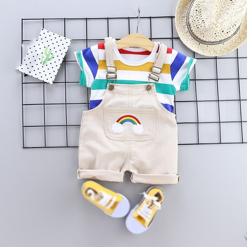 2pcs/set Summer Baby Boys Clothes Set Cartoon Toddler Baby Infant Girls Outfits T-shirt+Bib Pants Kids Clothing Sets Tracksuit