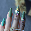 Olive green Salon Stiletto false nails DIY crystal glitter Fake nails full set press on nails custom box nails 24pcs
