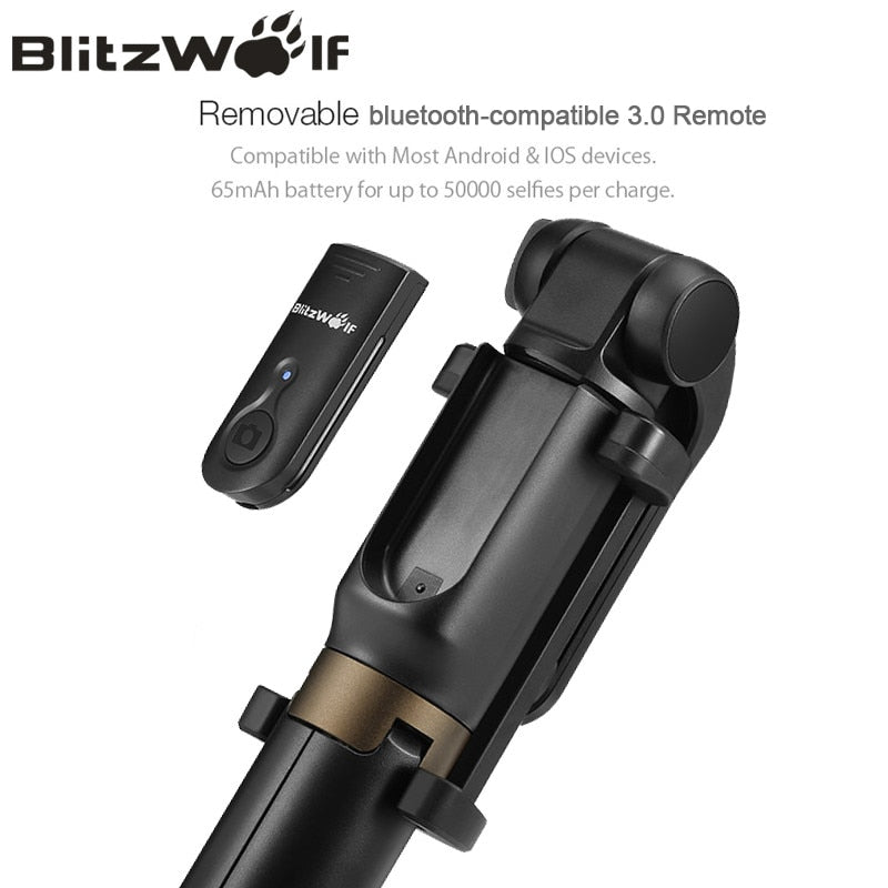 BlitzWolf BS3 bluetooth-compatible Selfie Stick Tripod Extendable Foldable Monopod Wireless Selfie Stick For iPhone For xiaomi