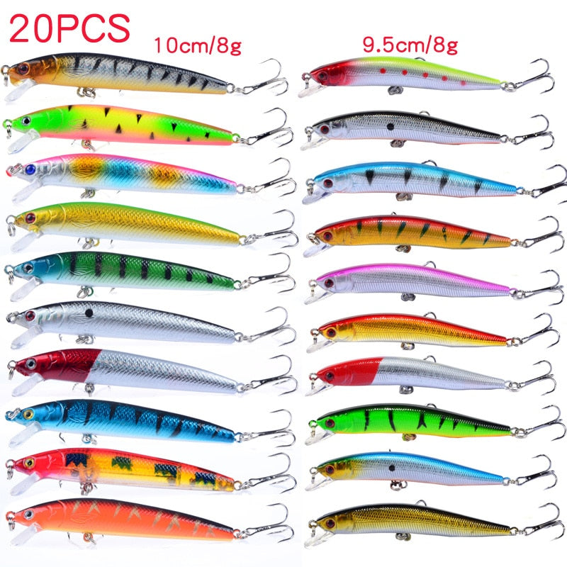 20 Pcs Artificial Bait Fishing Lures Set Topwater Carp fishing Bait Kit Tackle Suit Sale Hard Bait Minnow Fish lure set