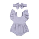 Baywell Cotton Baby Girl Clothes Summer New Double Gauze Kids Ruffle Romper Jumpsuit Headband Pink Playsuit For Newborn 3M