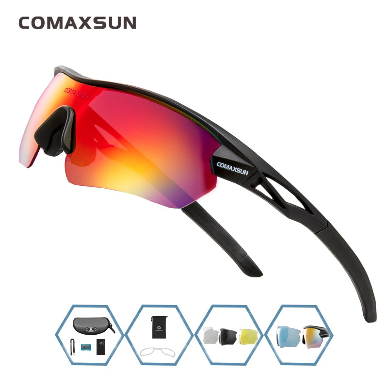 Comaxsun Professionelle polarisierte Fahrradbrille MTB Rennradbrille Outdoor Sports Fahrrad Sonnenbrille UV 400 mit 5 Gläsern TR90