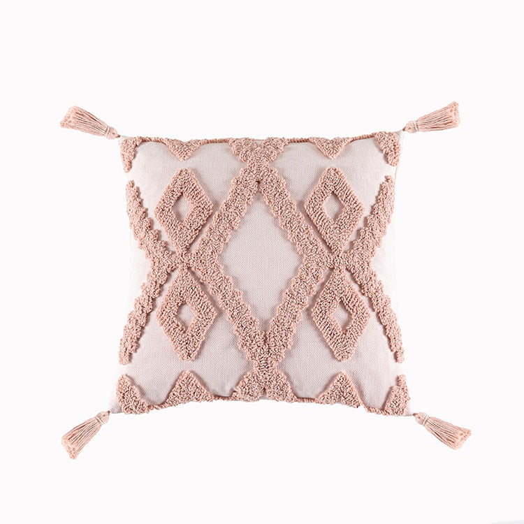 Kissenbezug im Boho-Stil, rosa, gelb, blau, beige, Quasten, handgefertigt, für Heimdekoration, Schlafsofa, 45 x 45 cm/30 x 50 cm