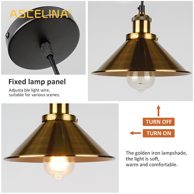 Retro Industrial Ceiling Chandeliers Iron E27 Pendant Lamps For Kitchen Bedroom Restaurant Home Black/Gold 3 Heads Hanging Light