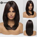 Mittlere Länge Ombre Braun bis Blonde glatte Haare Perücken mit Pony Synthetische Perücken für Frauen Cosplay Hitzebeständige natürliche Perücken