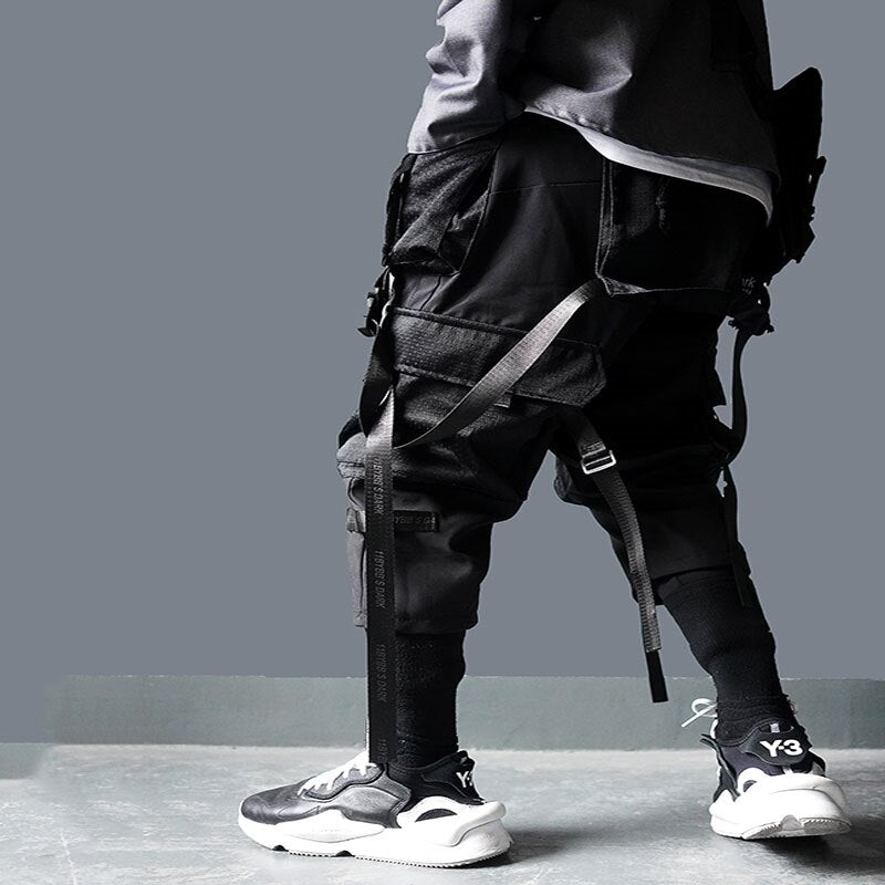 11 BYBB'S DARK Cargo Pants Men Harajuku Streetwear Tactics Pants Ribbon Multi-pocket Trousers Elastic Waist HipHop Male DG29