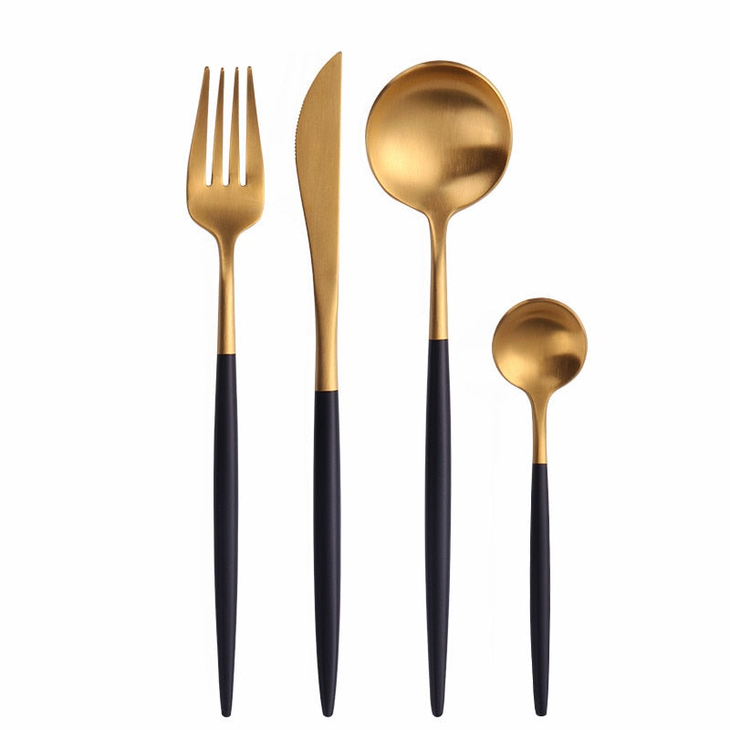 4 Stücke Edelstahl Grün Gold Besteck Essstäbchen Buttermesser Dessertlöffel Abendessen Gabel Teelöffel Geschirr Set