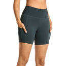 SYROKAN Atmungsaktive Luxus-Nacktgefühl-Sportshorts für Damen, hohe Taille, Bauchkontrolle, Shorts mit Seitentaschen, 15,2 cm