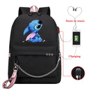 Disney Kawaii Stitch Bag Zipper USB Charging Mochila Capacity Backpack Women Kpop School Bags for Teenage Girls Students