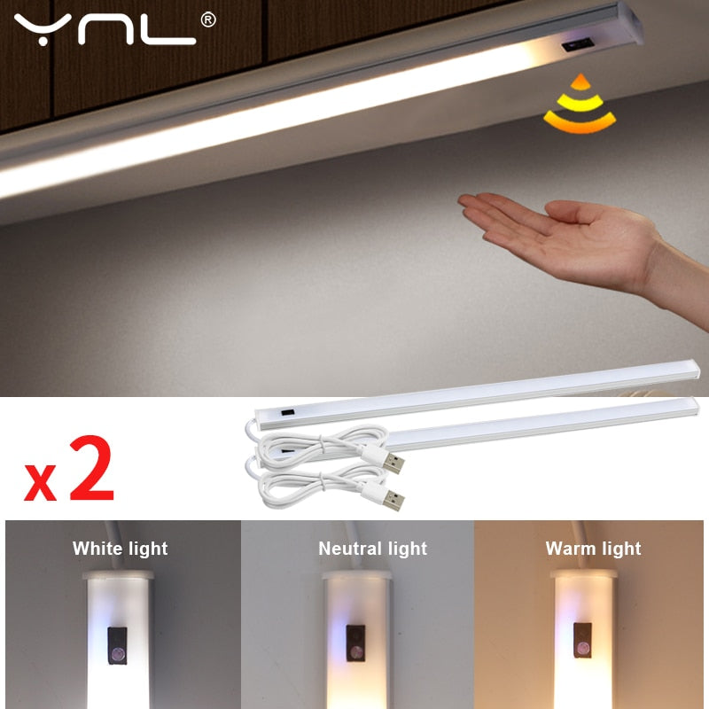 2 teile/los usb led unter schrank küche lichter 5 v 3 farben handfeger sensor lampe led schrank licht schlafzimmer kleiderschrank beleuchtung