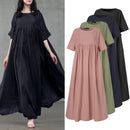 Vintage Summer Long Dress ZANZEA Women O Neck Half Sleeve Sundress Casual Solid Party Pleated Vestidos Kaftan  7