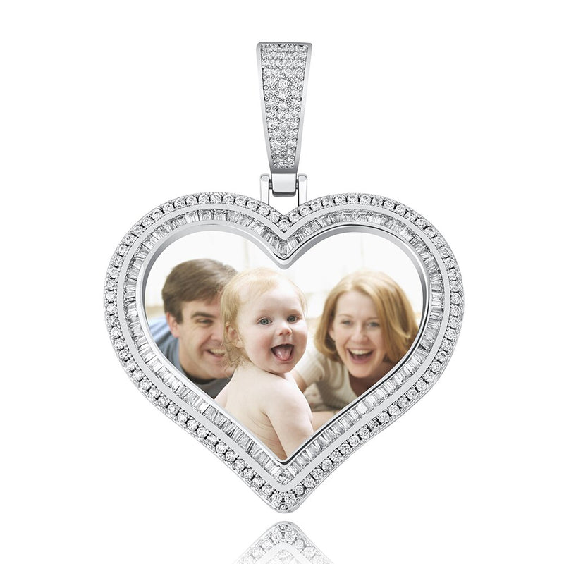 TOPGRILLZ Custom Photo Pendant Heart-shaped Medal Pendant Necklace Iced Cubic Zirconia Pendant Hip Hop Fashion Jewelry For Men