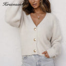 Hirsionsan Elegant Langarm Mohair Pullover Damen 2020 Neue Einreiher Damen Kurze Strickjacke Weich Flexibel Strick Outwear