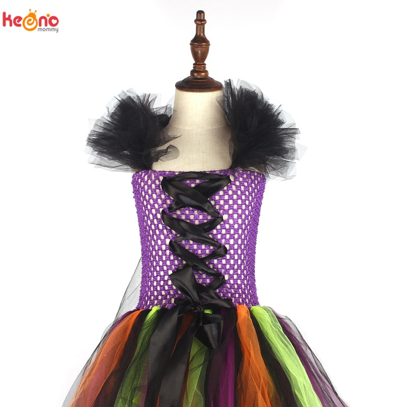 Vestido de tutú de bruja de Halloween para niñas, vestido de tul con cola de arcoíris para niños, vestido de fiesta de carnaval, vestido de baile elegante para niños, disfraz